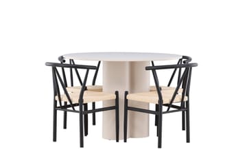 Olivia Matgrupp 110 cm Rund med 4 Alfons stolar - Beige/Svart - Möbler - Matplats - Matgrupp & matbord med stolar