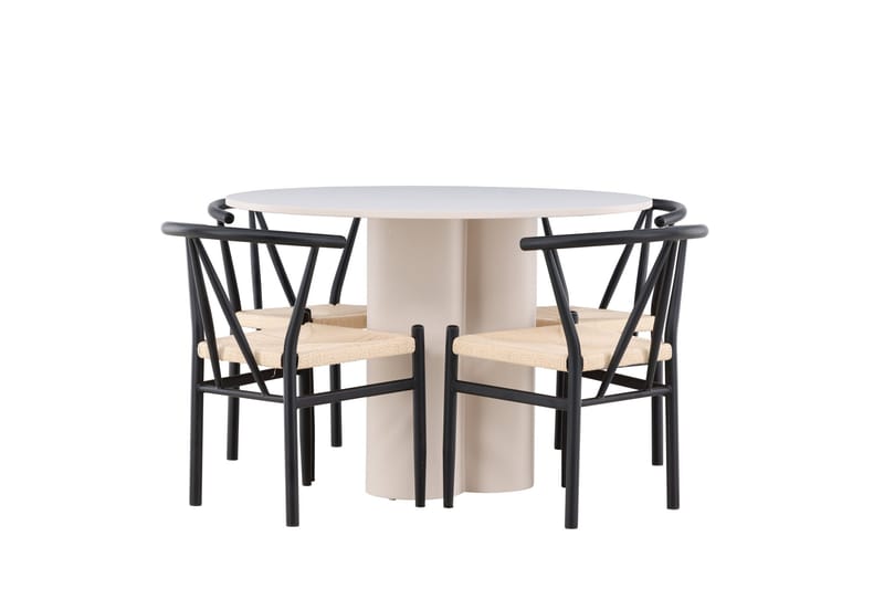Olivia Matgrupp 110 cm Rund med 4 Alfons stolar - Beige/Svart - Möbler - Matplats - Matgrupp & matbord med stolar