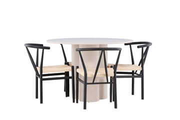 Olivia Matgrupp 110 cm Rund med 4 Alfons stolar - Beige/Svart - Möbler - Matplats - Matgrupp & matbord med stolar