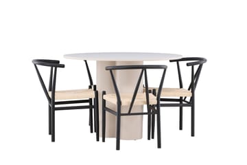 Olivia Matgrupp 110 cm Rund med 4 Alfons stolar - Beige/Svart - Möbler - Matplats - Matgrupp & matbord med stolar