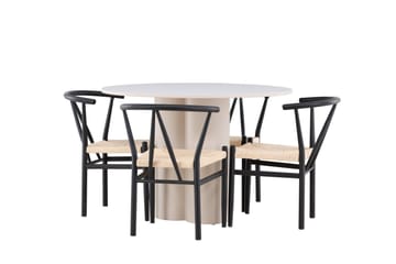 Olivia Matgrupp 110 cm Rund med 4 Alfons stolar - Beige/Svart - Möbler - Matplats - Matgrupp & matbord med stolar