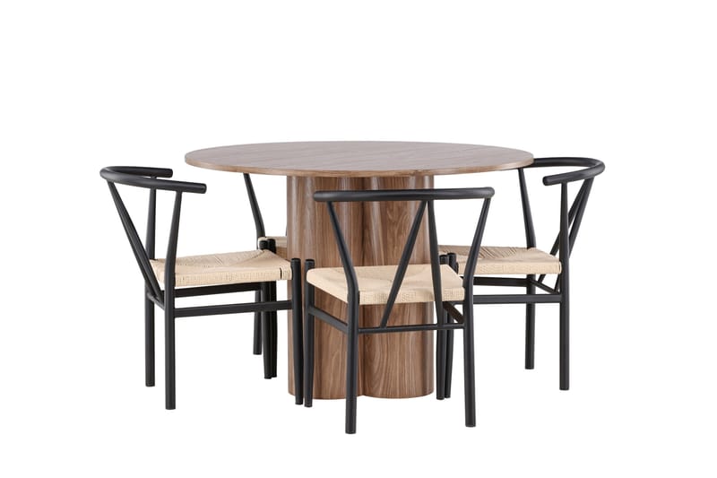 Olivia Matgrupp 110 cm Rund med 4 Alfons stolar - Mocca/Svart - Möbler - Matplats - Matgrupp & matbord med stolar