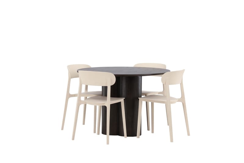 Olivia Matgrupp 110 cm Rund med 4 Åstol stolar - Beige - Möbler - Matplats - Matgrupp & matbord med stolar