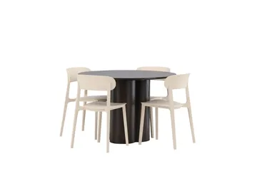 Olivia Matgrupp 110 cm Rund med 4 Åstol stolar - Beige - Möbler - Matplats - Matgrupp & matbord med stolar