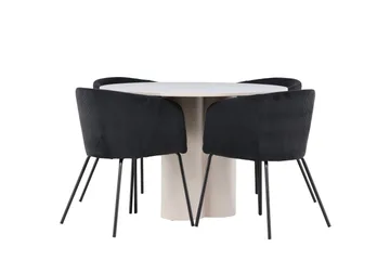 Olivia Matgrupp 110 cm Rund med 4 Berit stolar - Beige/Svart - Möbler - Matplats - Matgrupp & matbord med stolar