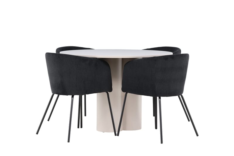 Olivia Matgrupp 110 cm Rund med 4 Berit stolar - Beige/Svart - Möbler - Matplats - Matgrupp & matbord med stolar
