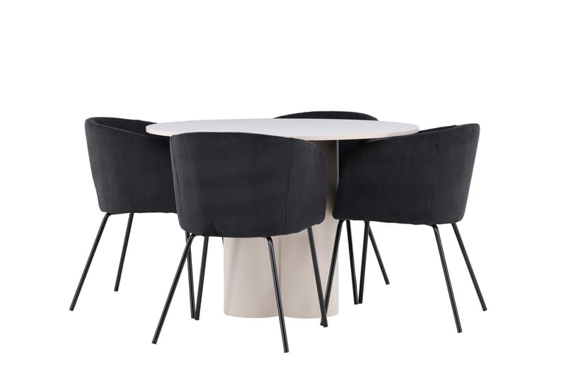 Olivia Matgrupp 110 cm Rund med 4 Berit stolar, Beige/Svart