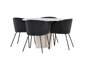 Olivia Matgrupp 110 cm Rund med 4 Berit stolar - Beige/Svart - Möbler - Matplats - Matgrupp & matbord med stolar