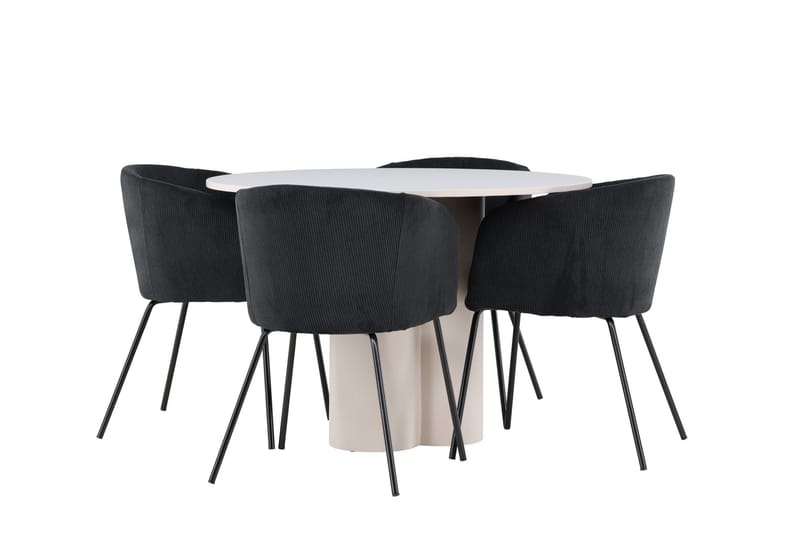 Olivia Matgrupp 110 cm Rund med 4 Berit stolar - Beige/Svart - Möbler - Matplats - Matgrupp & matbord med stolar