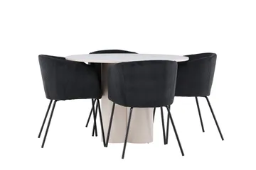 Olivia Matgrupp 110 cm Rund med 4 Berit stolar - Beige/Svart - Möbler - Matplats - Matgrupp & matbord med stolar