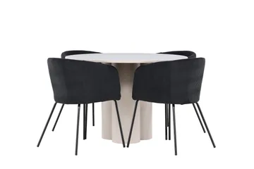 Olivia Matgrupp 110 cm Rund med 4 Berit stolar - Beige/Svart - Möbler - Matplats - Matgrupp & matbord med stolar