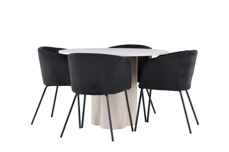 Olivia Matgrupp 110 cm Rund med 4 Berit stolar - Beige/Svart - Möbler - Matplats - Matgrupp & matbord med stolar