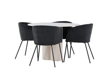 Olivia Matgrupp 110 cm Rund med 4 Berit stolar - Beige/Svart - Möbler - Matplats - Matgrupp & matbord med stolar