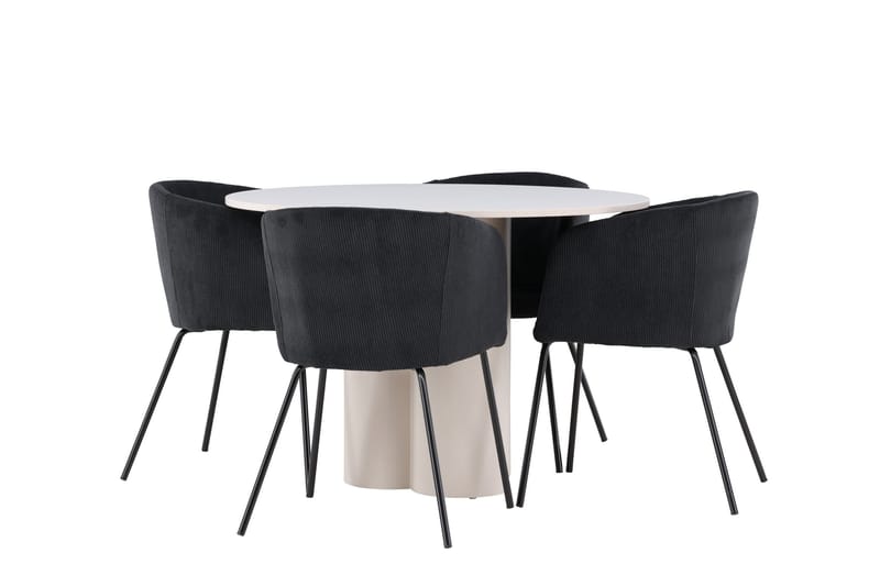 Olivia Matgrupp 110 cm Rund med 4 Berit stolar - Beige/Svart - Möbler - Matplats - Matgrupp & matbord med stolar