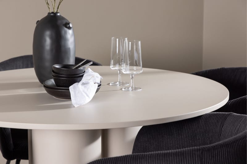 Olivia Matgrupp 110 cm Rund med 4 Berit stolar - Beige/Svart - Möbler - Matplats - Matgrupp & matbord med stolar