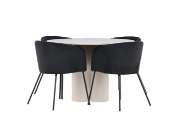 Olivia Matgrupp 110 cm Rund med 4 Berit stolar - Beige/Svart - Möbler - Matplats - Matgrupp & matbord med stolar