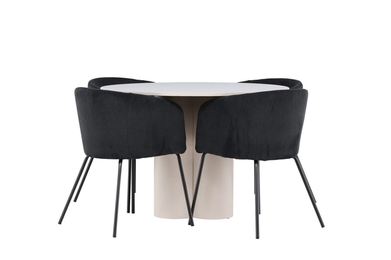 Olivia Matgrupp 110 cm Rund med 4 Berit stolar - Beige/Svart - Möbler - Matplats - Matgrupp & matbord med stolar