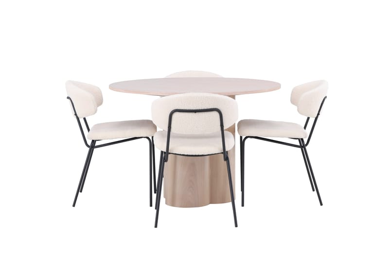 Olivia Matgrupp 110 cm Rund med 4 Chico Stolar - Whitewash - Möbler - Matplats - Matgrupp & matbord med stolar