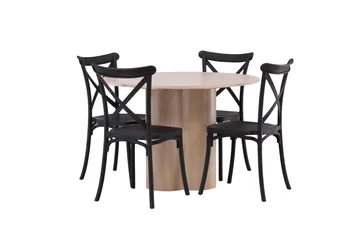 Olivia Matgrupp 110 cm Rund med 4 Crosett stolar - Whitewash - Möbler - Matplats - Matgrupp & matbord med stolar