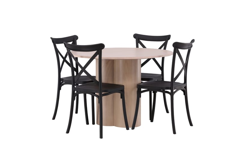Olivia Matgrupp 110 cm Rund med 4 Crosett stolar - Whitewash - Möbler - Matplats - Matgrupp & matbord med stolar