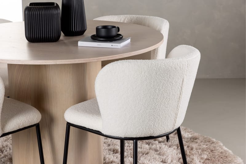 Olivia Matgrupp 110 cm Rund med 4 Edina Stolar - Whitewash - Möbler - Matplats - Matgrupp & matbord med stolar