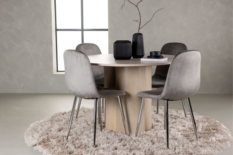 Olivia Matgrupp 110 cm Rund med 4 Eva stolar - Whitewash - Möbler - Matplats - Matgrupp & matbord med stolar