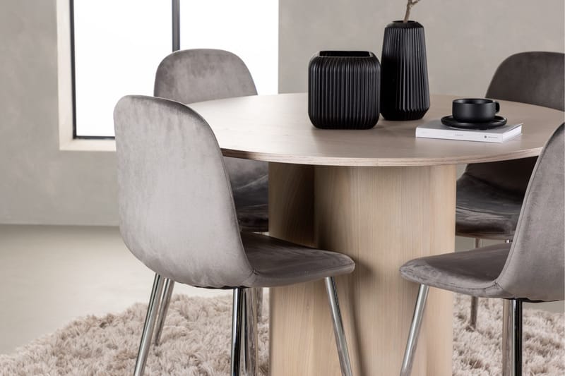 Olivia Matgrupp 110 cm Rund med 4 Eva stolar - Whitewash - Möbler - Matplats - Matgrupp & matbord med stolar