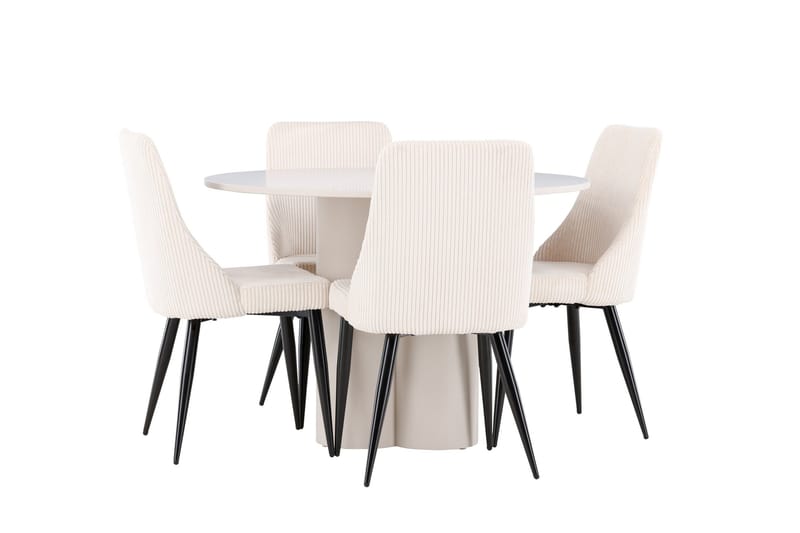 Olivia Matgrupp 110 cm Rund med 4 Leone stolar - Beige/Beige - Möbler - Matplats - Matgrupp & matbord med stolar