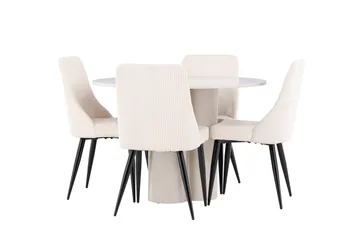 Olivia Matgrupp 110 cm Rund med 4 Leone stolar - Beige/Beige - Möbler - Matplats - Matgrupp & matbord med stolar