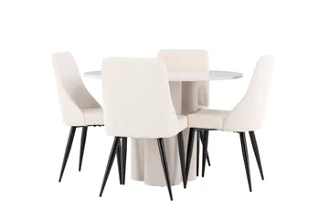 Olivia Matgrupp 110 cm Rund med 4 Leone stolar - Beige/Beige - Möbler - Matplats - Matgrupp & matbord med stolar