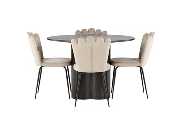 Olivia Matgrupp 110 cm Rund med 4 Limhamn stolar - Beige - Möbler - Matplats - Matgrupp & matbord med stolar