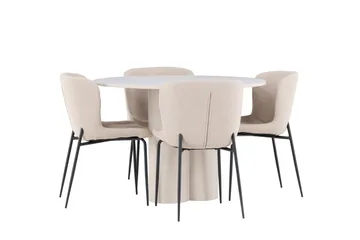 Olivia Matgrupp 110 cm Rund med 4 Modesto stolar - Beige/Beige - Möbler - Matplats - Matgrupp & matbord med stolar