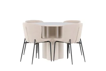 Olivia Matgrupp 110 cm Rund med 4 Modesto stolar - Beige/Beige - Möbler - Matplats - Matgrupp & matbord med stolar