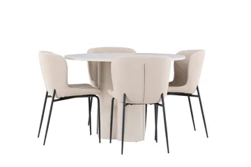 Olivia Matgrupp 110 cm Rund med 4 Modesto stolar - Beige/Beige - Möbler - Matplats - Matgrupp & matbord med stolar