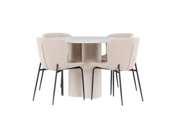 Olivia Matgrupp 110 cm Rund med 4 Modesto stolar - Beige/Beige - Möbler - Matplats - Matgrupp & matbord med stolar