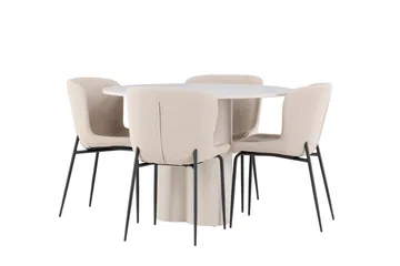 Olivia Matgrupp 110 cm Rund med 4 Modesto stolar - Beige/Beige - Möbler - Matplats - Matgrupp & matbord med stolar