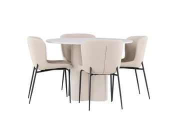 Olivia Matgrupp 110 cm Rund med 4 Modesto stolar - Beige/Beige - Möbler - Matplats - Matgrupp & matbord med stolar