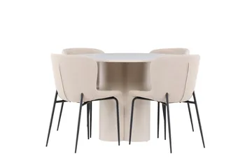 Olivia Matgrupp 110 cm Rund med 4 Modesto stolar - Beige/Beige - Möbler - Matplats - Matgrupp & matbord med stolar