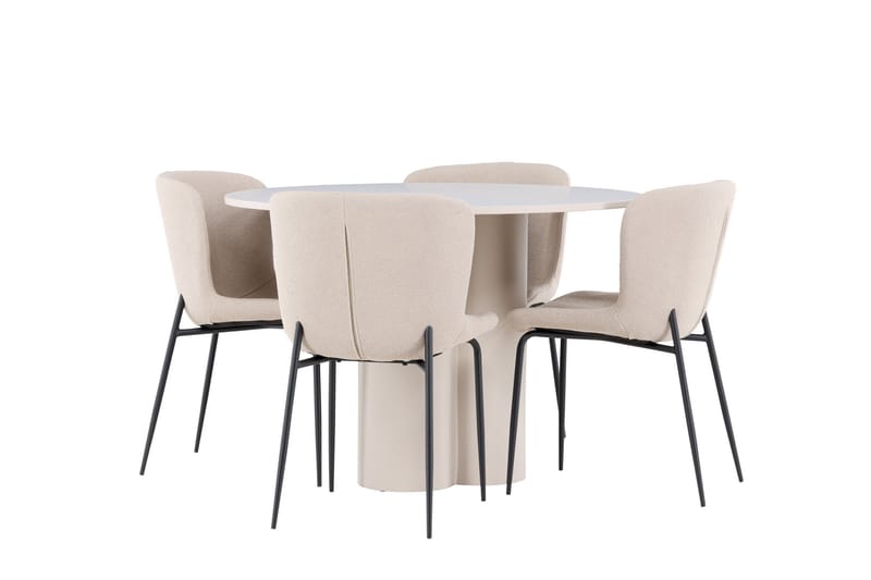 Olivia Matgrupp 110 cm Rund med 4 Modesto stolar - Beige/Beige - Möbler - Matplats - Matgrupp & matbord med stolar