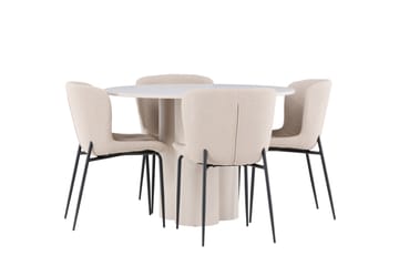 Olivia Matgrupp 110 cm Rund med 4 Modesto stolar - Beige/Beige - Möbler - Matplats - Matgrupp & matbord med stolar