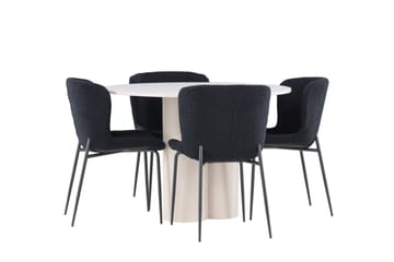 Olivia Matgrupp 110 cm Rund med 4 Modesto stolar - Beige/Svart - Möbler - Matplats - Matgrupp & matbord med stolar
