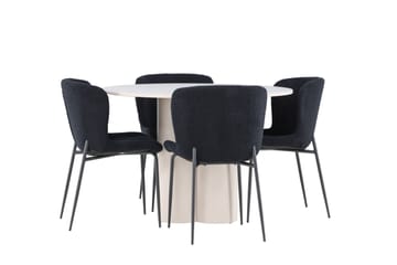Olivia Matgrupp 110 cm Rund med 4 Modesto stolar - Beige/Svart - Möbler - Matplats - Matgrupp & matbord med stolar