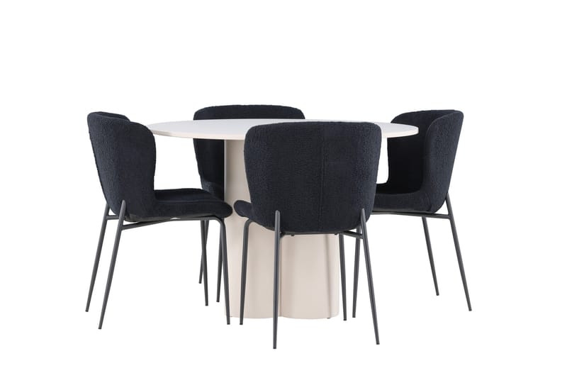 Olivia Matgrupp 110 cm Rund med 4 Modesto stolar - Beige/Svart - Möbler - Matplats - Matgrupp & matbord med stolar