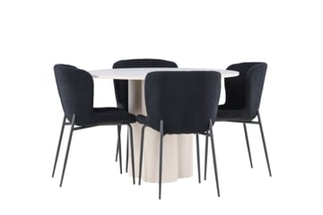 Olivia Matgrupp 110 cm Rund med 4 Modesto stolar - Beige/Svart - Möbler - Matplats - Matgrupp & matbord med stolar