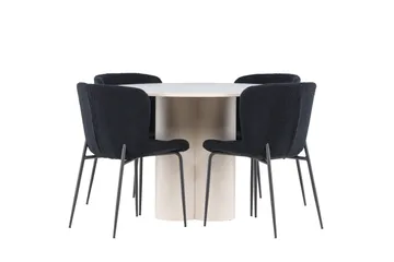 Olivia Matgrupp 110 cm Rund med 4 Modesto stolar - Beige/Svart - Möbler - Matplats - Matgrupp & matbord med stolar