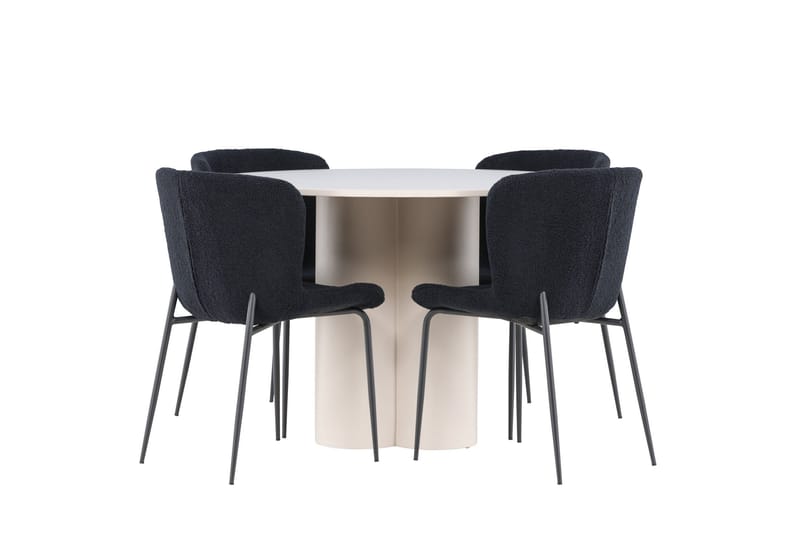 Olivia Matgrupp 110 cm Rund med 4 Modesto stolar - Beige/Svart - Möbler - Matplats - Matgrupp & matbord med stolar
