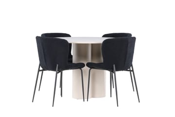 Olivia Matgrupp 110 cm Rund med 4 Modesto stolar - Beige/Svart - Möbler - Matplats - Matgrupp & matbord med stolar