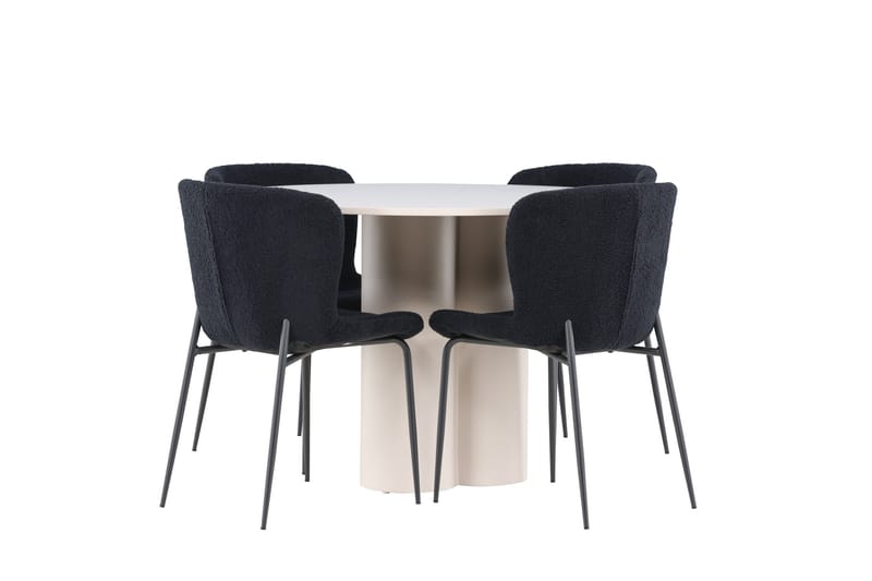 Olivia Matgrupp 110 cm Rund med 4 Modesto stolar - Beige/Svart - Möbler - Matplats - Matgrupp & matbord med stolar