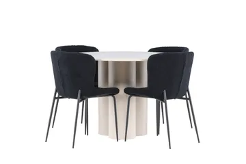 Olivia Matgrupp 110 cm Rund med 4 Modesto stolar - Beige/Svart - Möbler - Matplats - Matgrupp & matbord med stolar