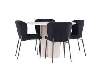Olivia Matgrupp 110 cm Rund med 4 Modesto stolar - Beige/Svart - Möbler - Matplats - Matgrupp & matbord med stolar